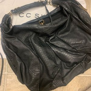 CC Skye Black Python Leather slouchy handbag